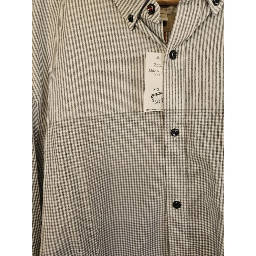 Banana Republic‎ Heritage Shirt Mens 2XL Tailored Slim Fit Long Color Block NEW